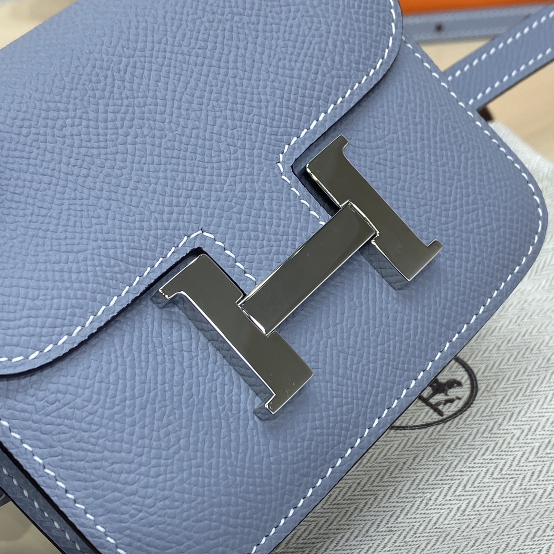 Hermes Constance Slim Wallet Belt Bag In Blue Jean Epsom Leather